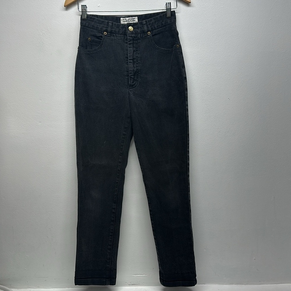 St John Jeans Denim Pants Cotton Straight Leg 5 Pocket Faded Black Gray Size 4